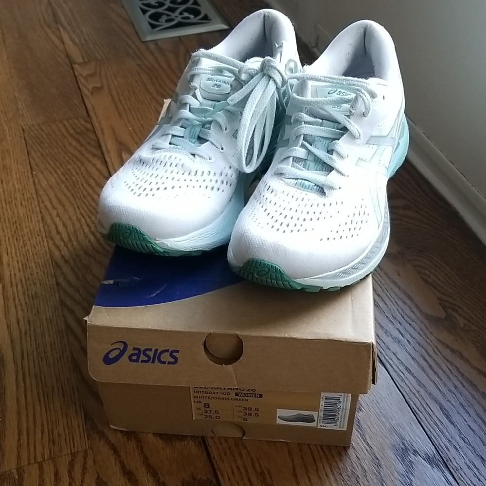 ASICS Women's White and Green Running Shoes